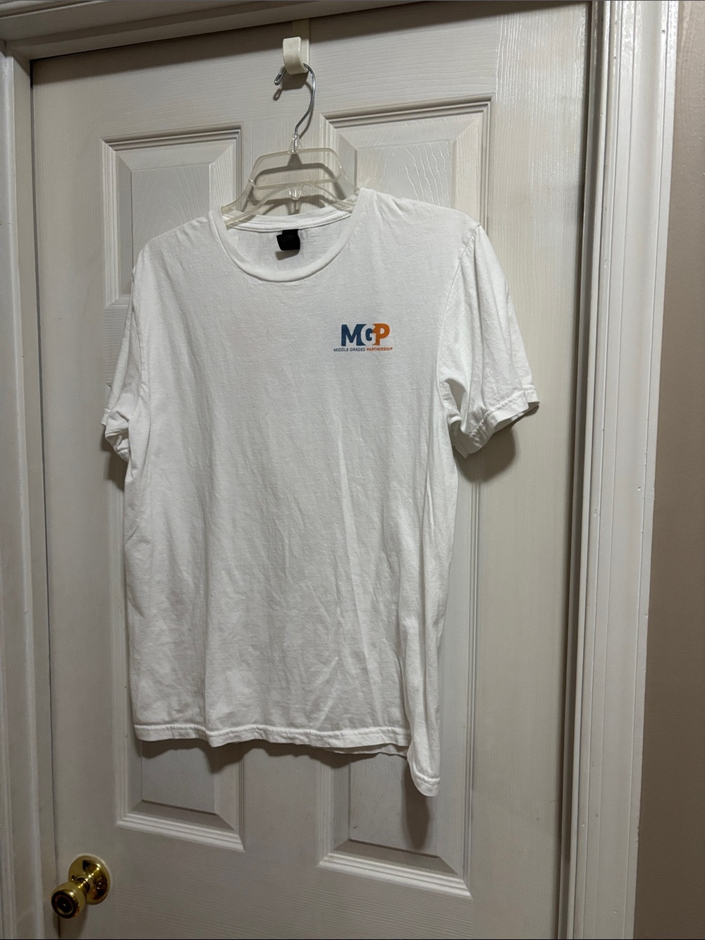 Gildan White Short Sleeve Tee with Blue and Orange Logo